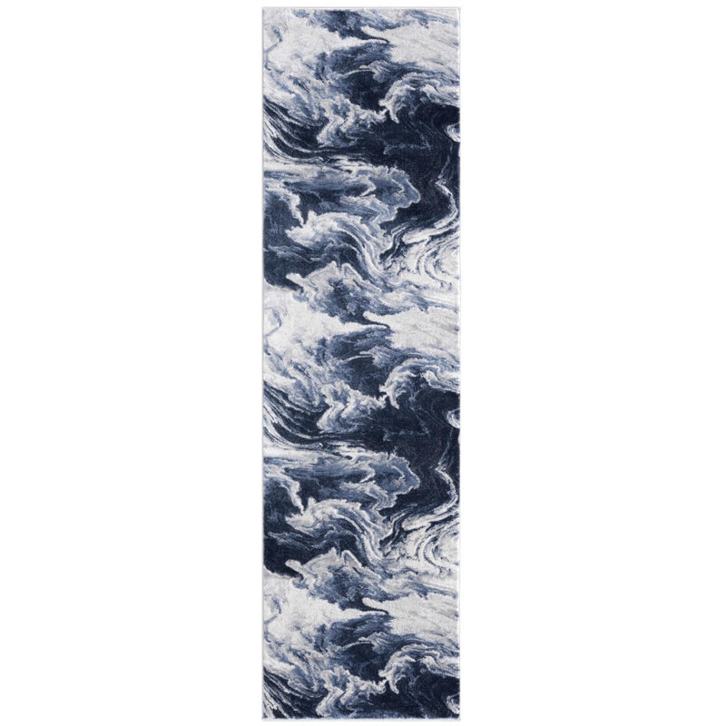 Jacleen Abstract Machine Woven Polypropylene Area Rug in Blue, Runner 2'2" x 7'5"