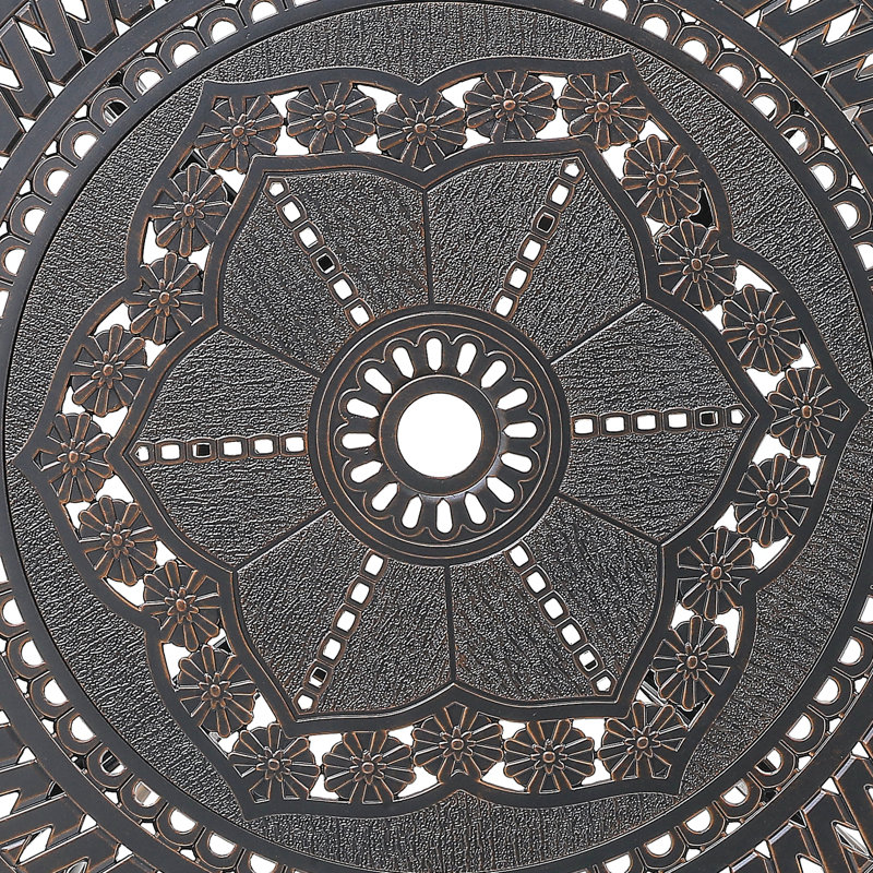 Table d'extérieur ronde 40 po en fonte d'aluminium avec finition en relief et trou pour parasol, Bronze