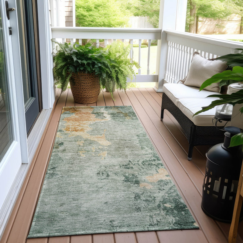 Tapis intérieur / extérieur lavable à la machine Cicel ACN1157 Seafoam, Tapis de couloir 2 pi 3 po x 7 pi 6 po