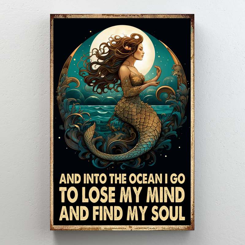 Mermaid And Into The Ocean, H 14 po x l 11 po