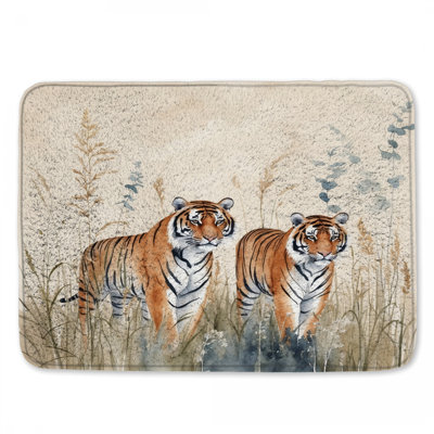Tapis de bain Deux tigres dans l'herbe