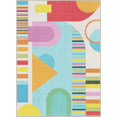 Well Woven Modern Patchwork Color Block Multi Color Washable Area Rug
