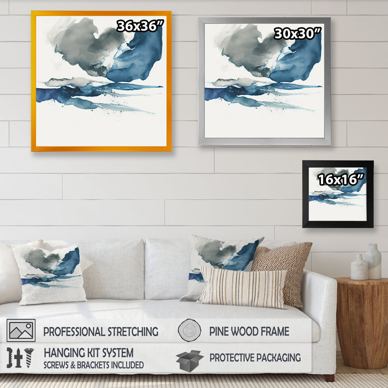 Imperial Blue Solitude III - Print on Canvas, Black Picture Framed Canvas, 16" H x 16" W x 1" D