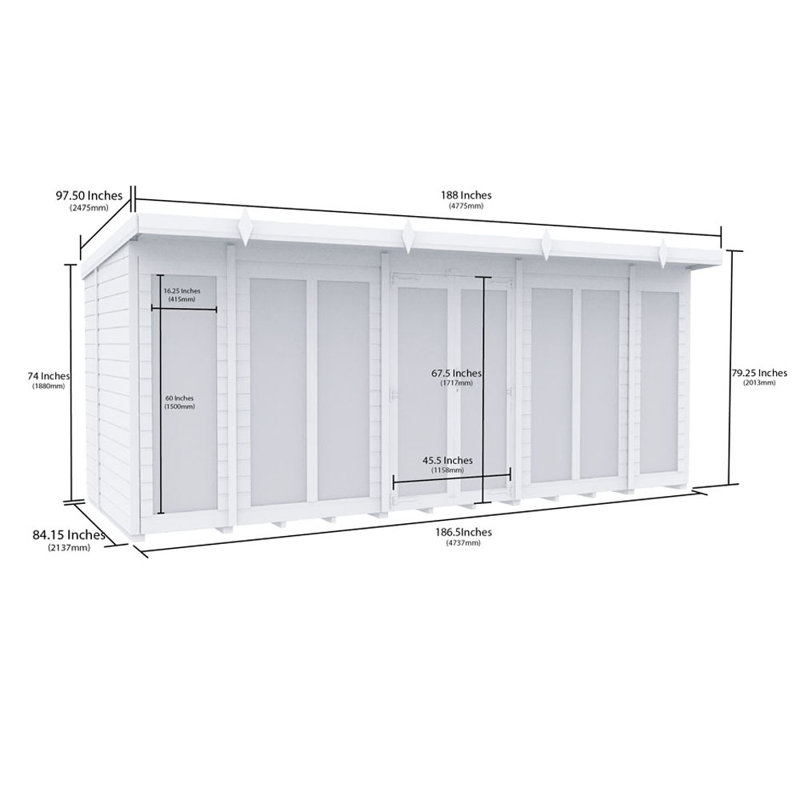 Pent Summer House (Full Height Window), 16 Ft x 7 Ft