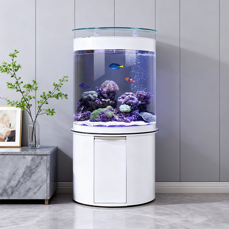 Semi-Circular Smart Remote-Controlled Touchscreen Aquarium Tank, 59.44 Gallon (62.99"H x 39.37"W x 19.69"D), White