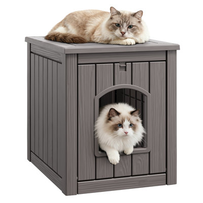 Maison pour chat d'extérieur, abri pour chat en plastique PP résistant aux intempéries pour l'intérieur et l'extérieur gris