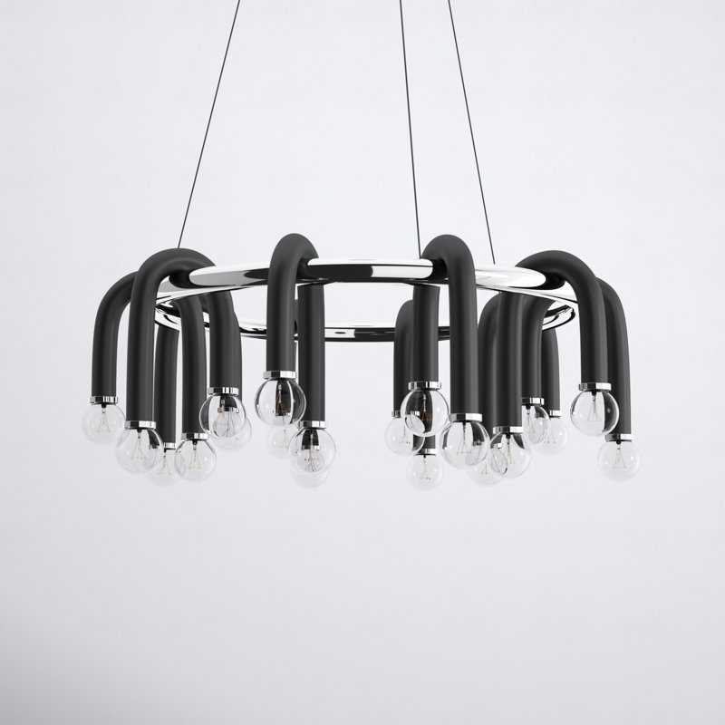 Rhea 20 - Light Wagon Wheel Chandelier, Polished Nickel/Black
