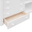 Lit superposé simple au-dessus d'un lit double en bois avec six tiroirs et tablettes flexibles, lit inférieur à roulettes, blanc