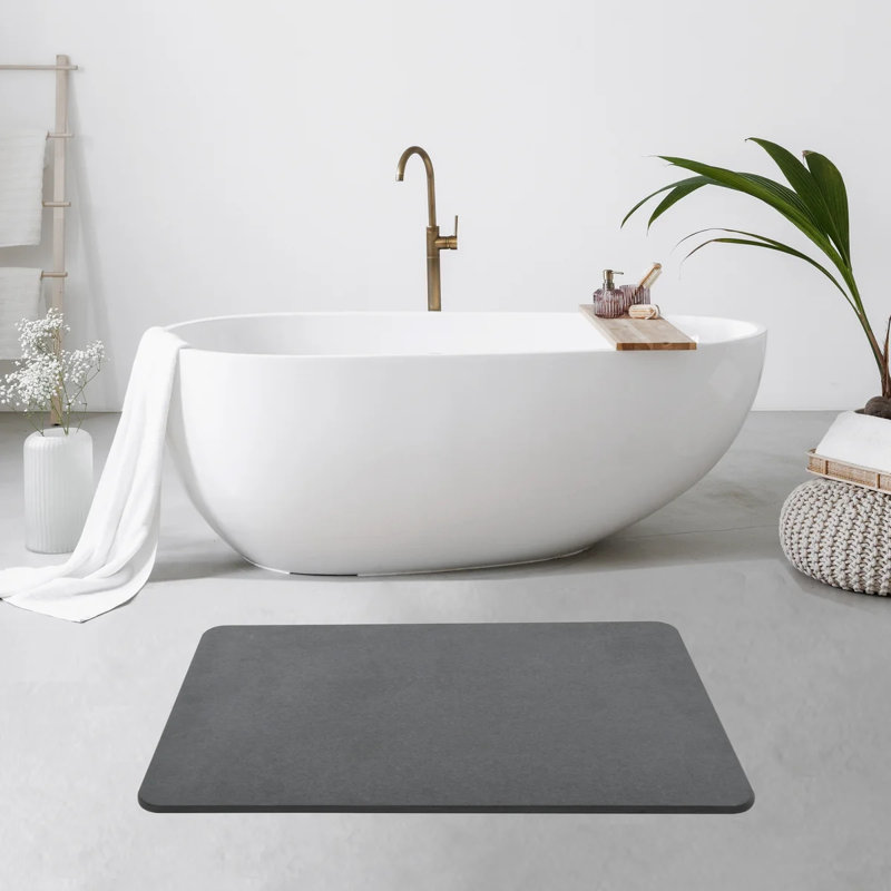 Tapis de salle de bain en pierre Diatomaceous Earth, Gris