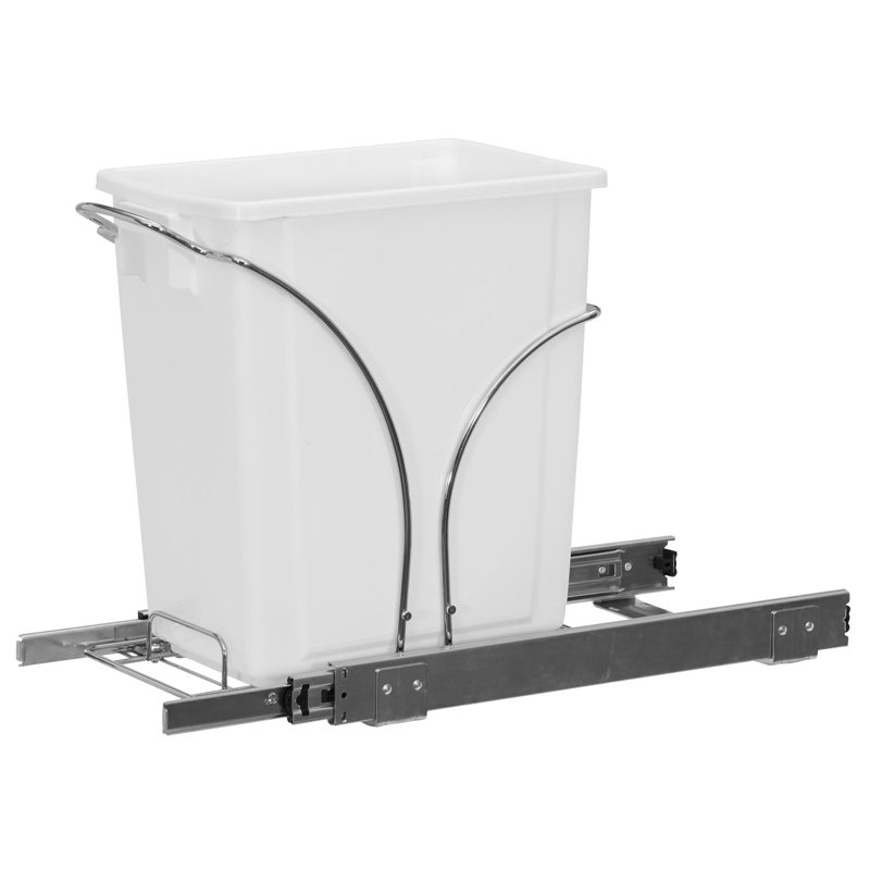 Glidez Pull‑Out Single Trash Can with Chrome‑Plated Steel Base and 5‑Gallon Bin, 5 (Gallons), White