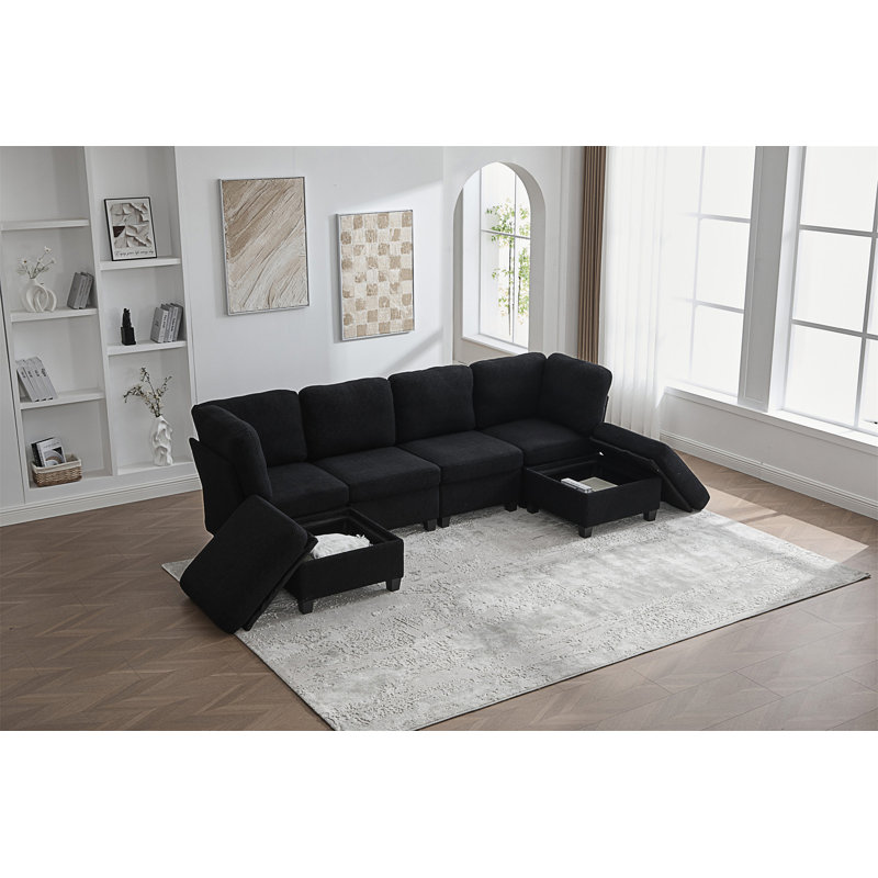 Modular Sectional Sofa: Freely Combinable 6-Seat Convertible Sectionals With Chaise, U Shaped Oversized Sectional Couches With Storage Ottoman For Home Apartment Office
