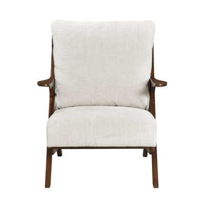 Mid-Century Modern Style Accent Chair 1pc Solid Rubberwood Frame Comfort Seat Cushion Chenille Upholstery Living Room Furniture
