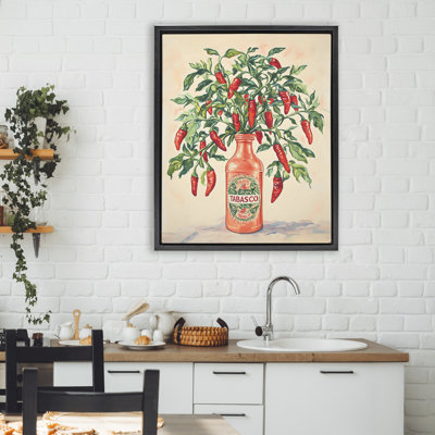 Chili Peppers in Hot Sauce Vase Floating Frame, design by The Prints Vibe