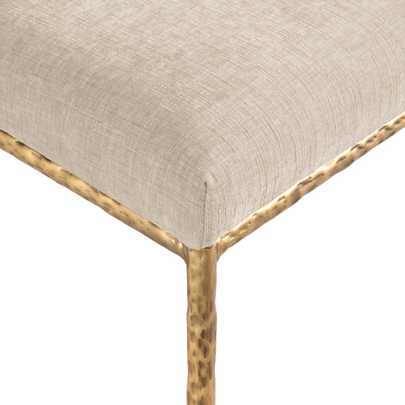 Reeves Chenille Fabric Dining Side Chair, Brushed Brass, Beige Chenille Fabric