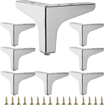 Set Of 8 Triangle Metal Furniture Legs, 4 Inch Shiny Chrome Heavy Duty Replacement Feet For TV Stand, Sofa, Dresser, Cabinet And Vanity