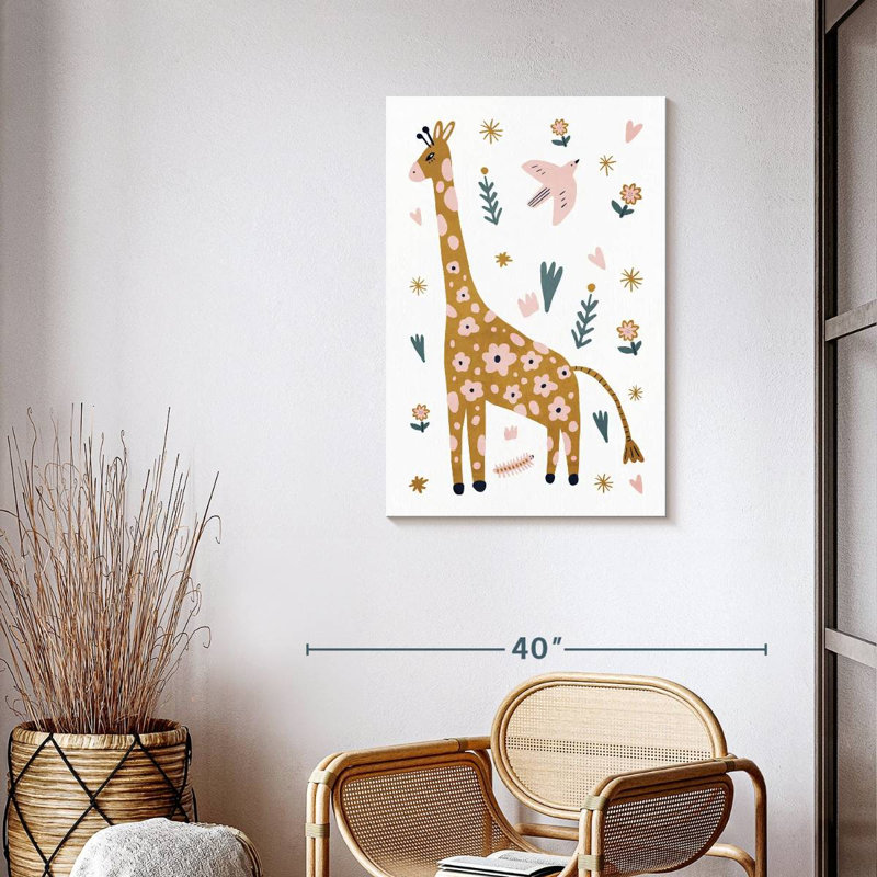 Adorable girafe scandinave sur toile, H 36 po x l 24 po x P 1,25 po