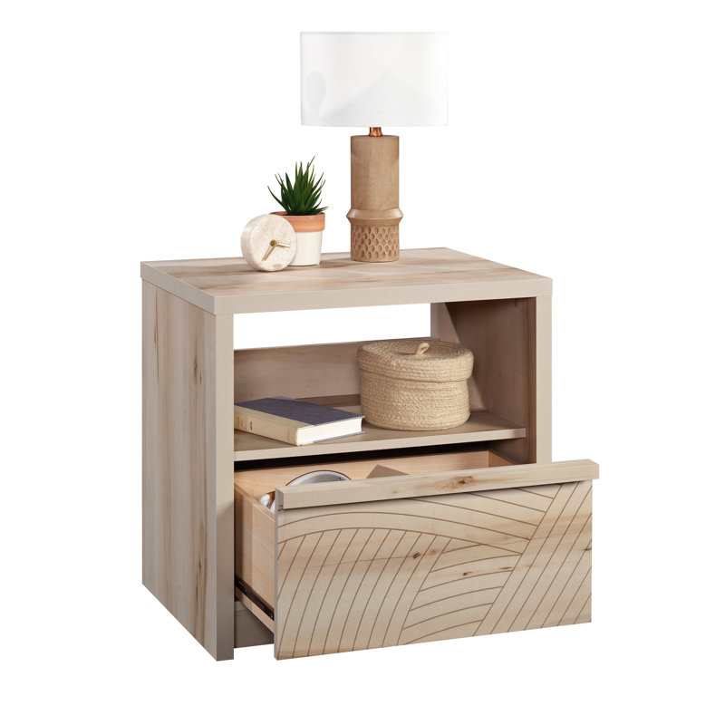 Table de chevet avec finition brun chaud, style rustique moderne, fonction de rangement de tiroir, support de présentation Mid-Century, un tiroir, tablette, assemblage rapide pour la configuration de la chambre à coucher