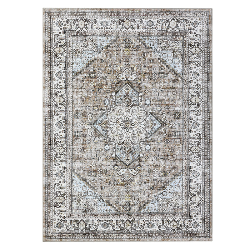 Tapis rétro à poils courts, lavable pour le bureau de la chambre à coucher, Tanné, Rectangle 10' x 13'
