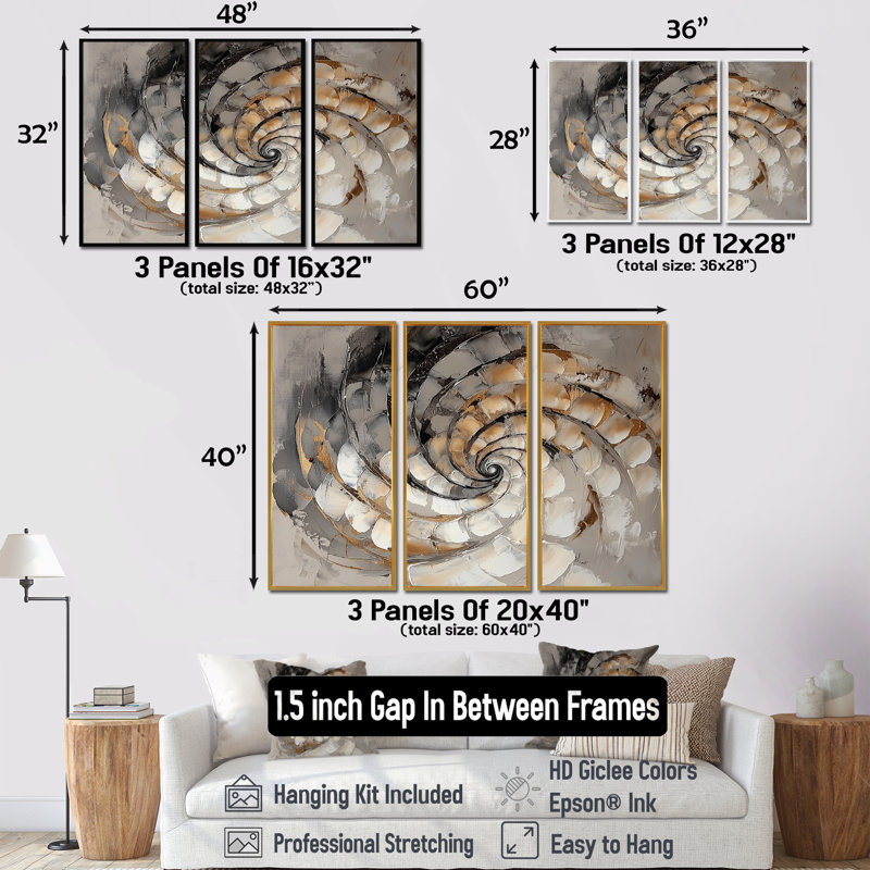 «Copper Luminous Abstract Spiral II - Abstract Modern Waves», ensemble de reproduction d'art mural, H 28 po x l 36 po, Blanc