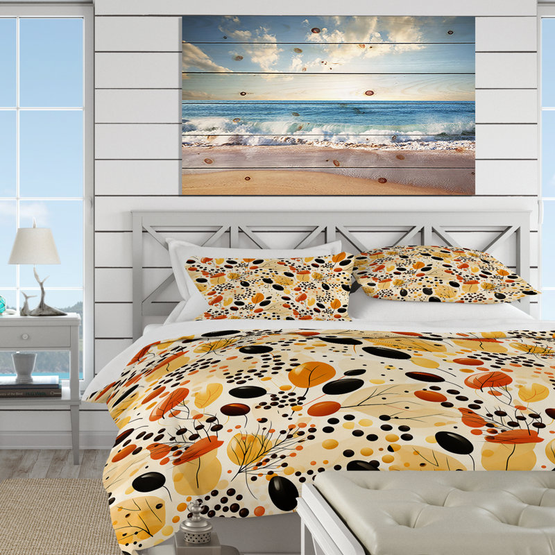 Motif crème et café botanique - ensemble de housse de couette botanique - polyester microfibre