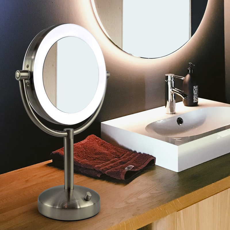 Miroir de table chromé à double face éclairé 1X / 10X