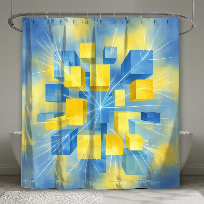 Rideaux de douche flottants extra longs, L 70 po x H 93 po, Bleu moyen / jaune clair