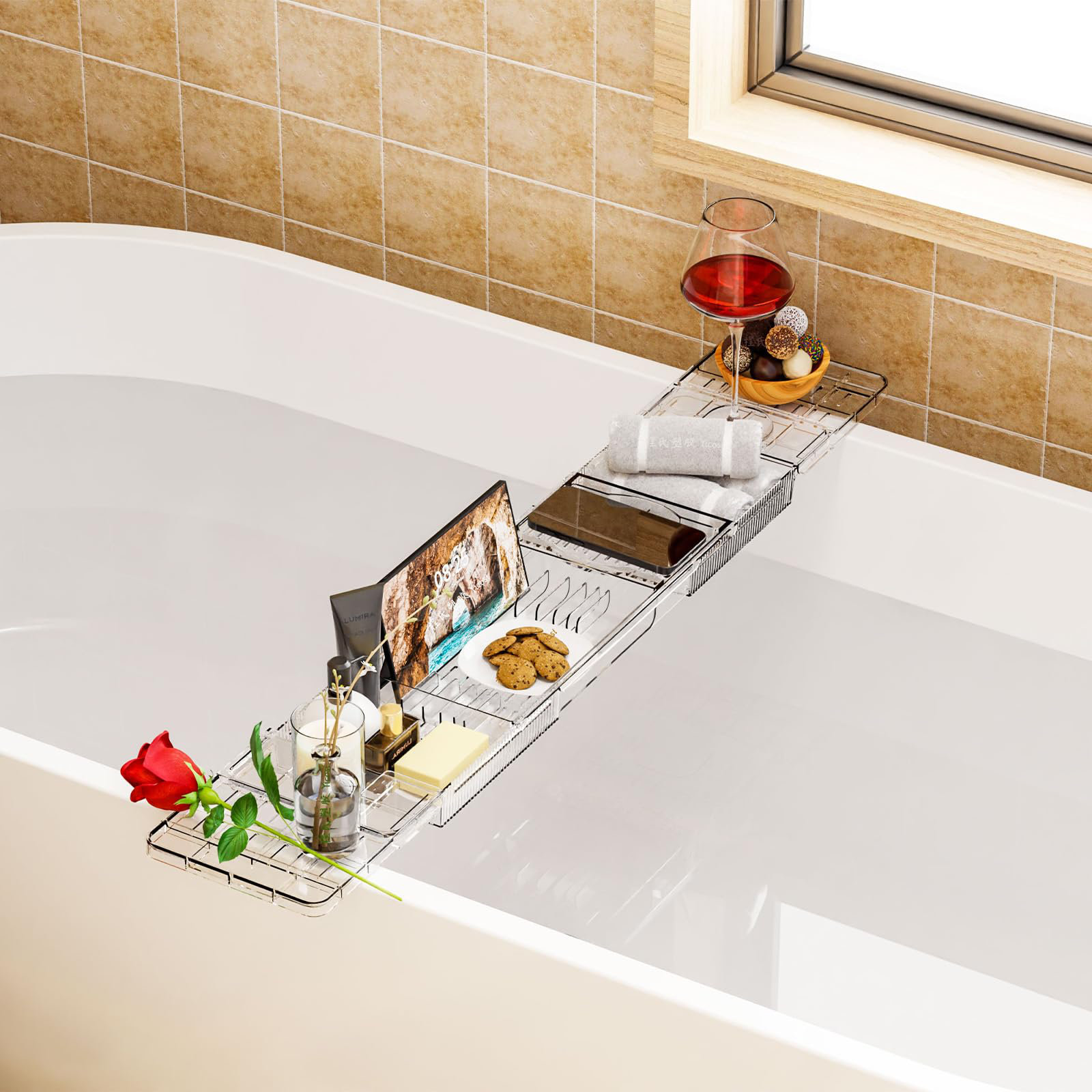 Rebrilliant Retractable Transparent Bath Shelf Above The Bathtub