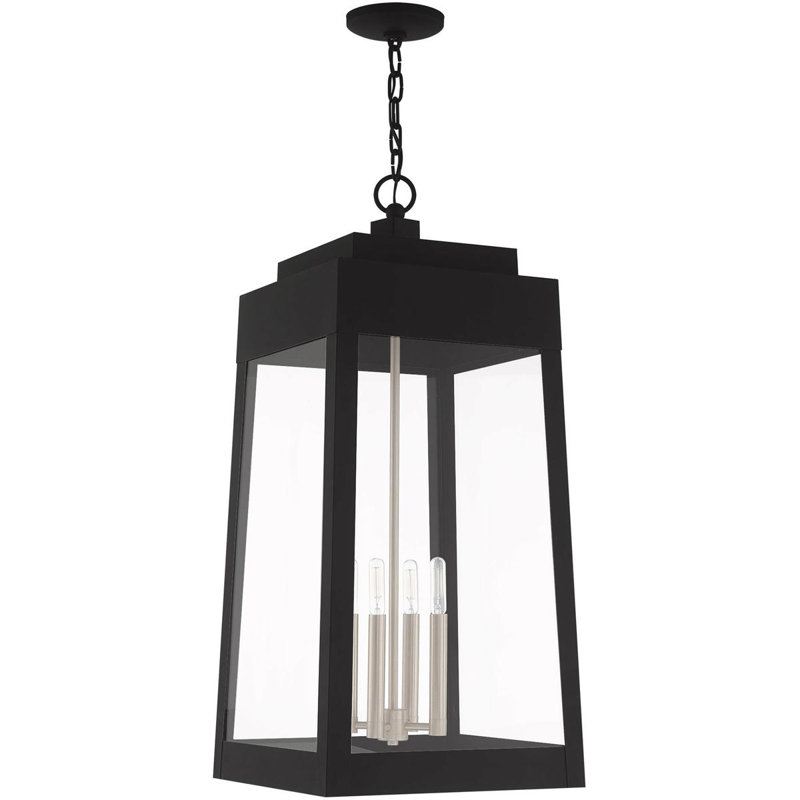 13.75 Inch 4-Light Black Outdoor Pendant Lantern with Clear Glass Shade