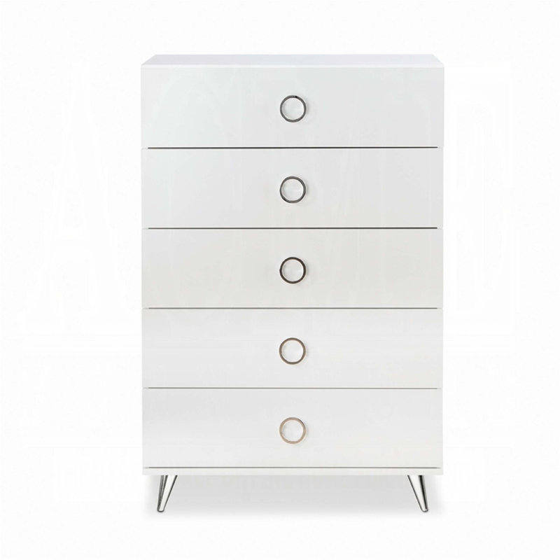 White 5-Drawer Chest with Ring Pull Handles