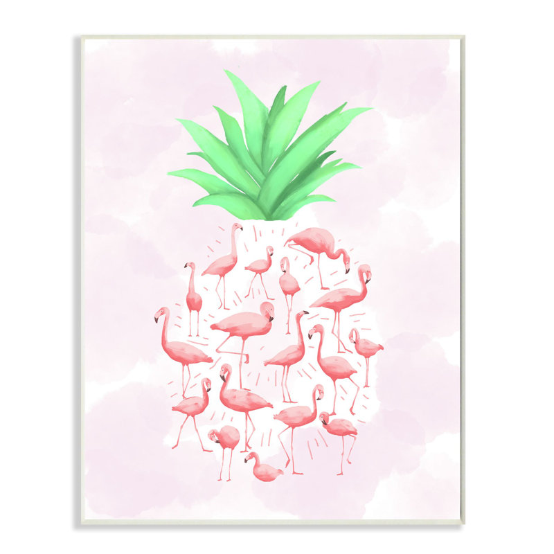 « flamant rose ananas animal rose design », impression, H 15 po x l 10 po, Plaque murale
