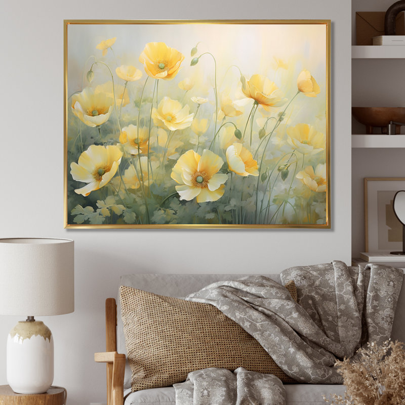 «Malamut White Yellow Buttercups Romantic Impression II - Buttercups», reproduction d'art sur toile encadrée