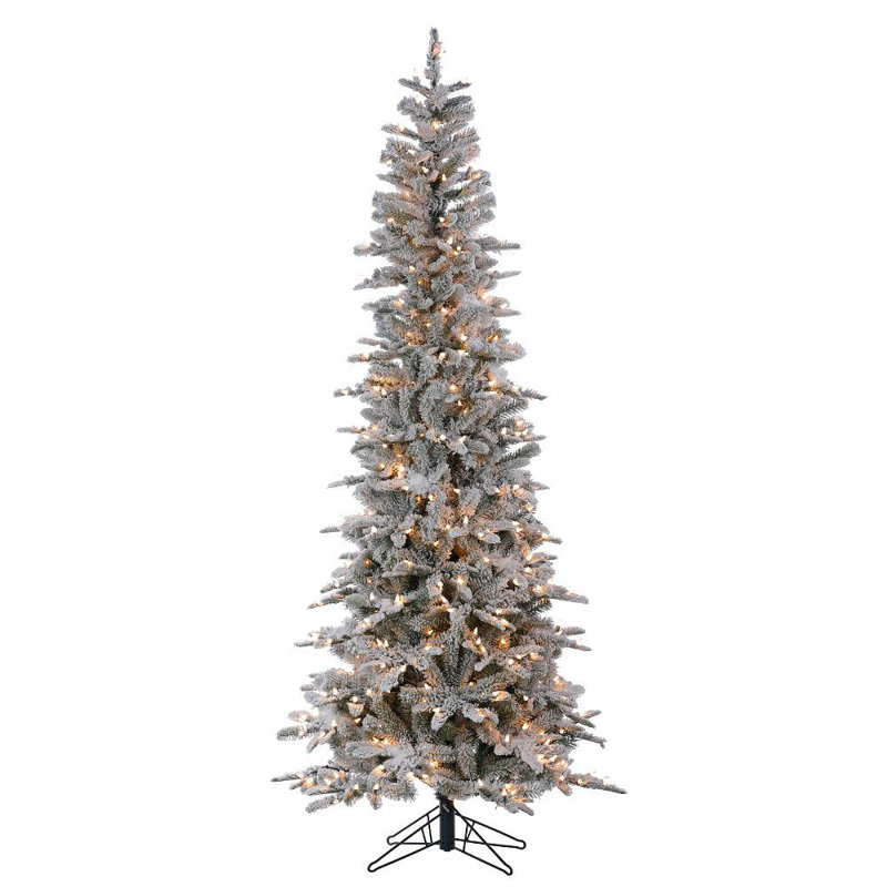 Arbre de Noël artificiel blanc enneigé et enneigé avec lumières changeantes, 6,5 pi