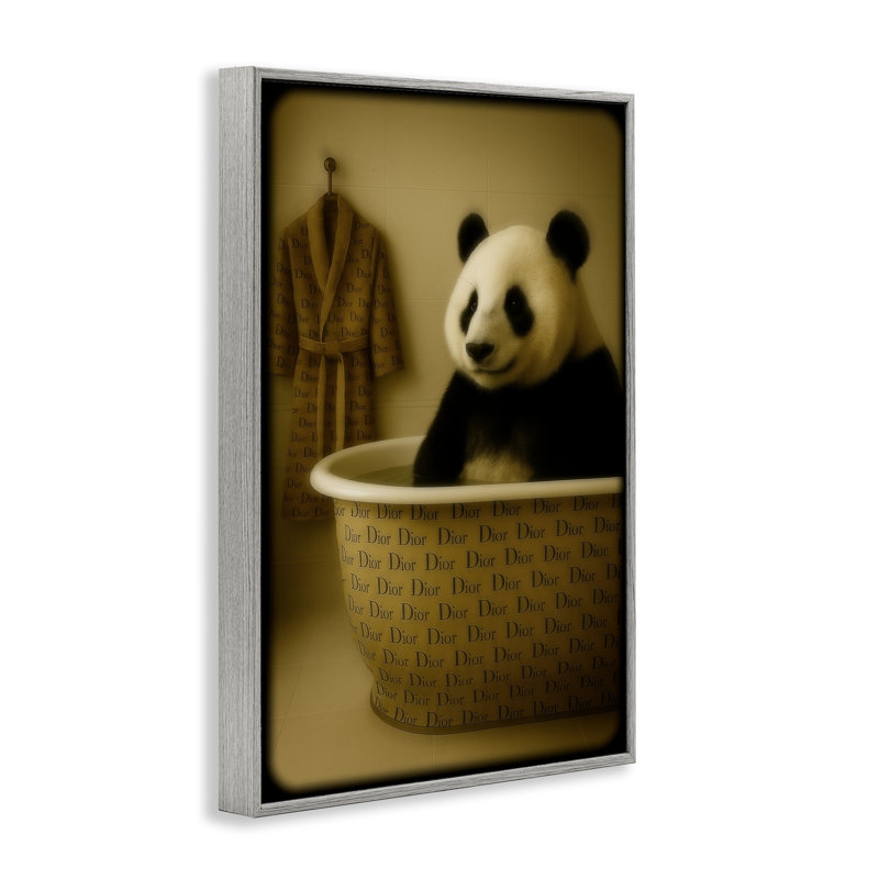 Couture Panda in Luxury Tub Framed Giclee, design by Grotto Studios, 30 x 20, Farmhouse Gray Giclee Framed