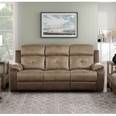 Plush Comt Motion Sofa  Microfiber Upholstered Solid Wood Frame  Furniture 1Pc Dual Reclining Sofa Plush Arms