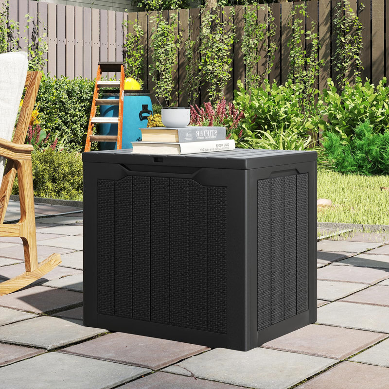 Outdoor Storage Box, Resin Bench with Lockable Lid, 30-Gallon, 1-Unit, (Black), Black