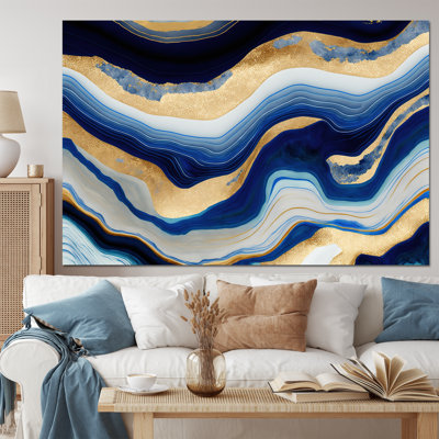 «Vibrant Blue and Gold Flow Art IV», art mural moderne sur toile