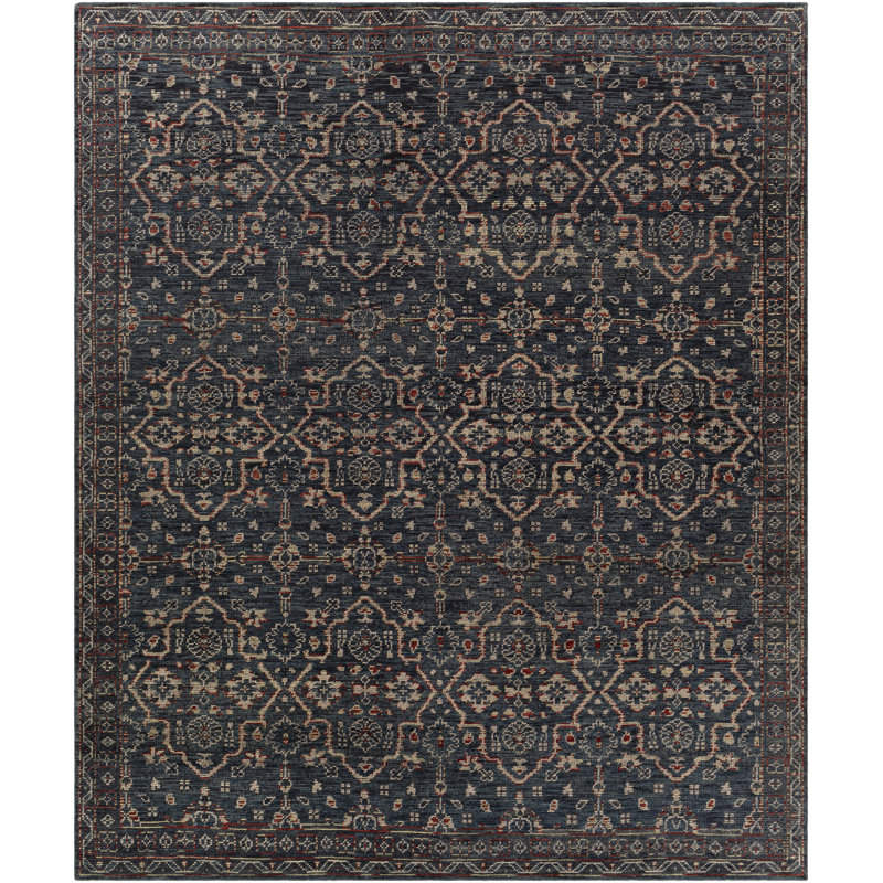 Smyrna Oriental Hand-Knotted Wool Charcoal Area Rug, Rectangle 2' x 3'