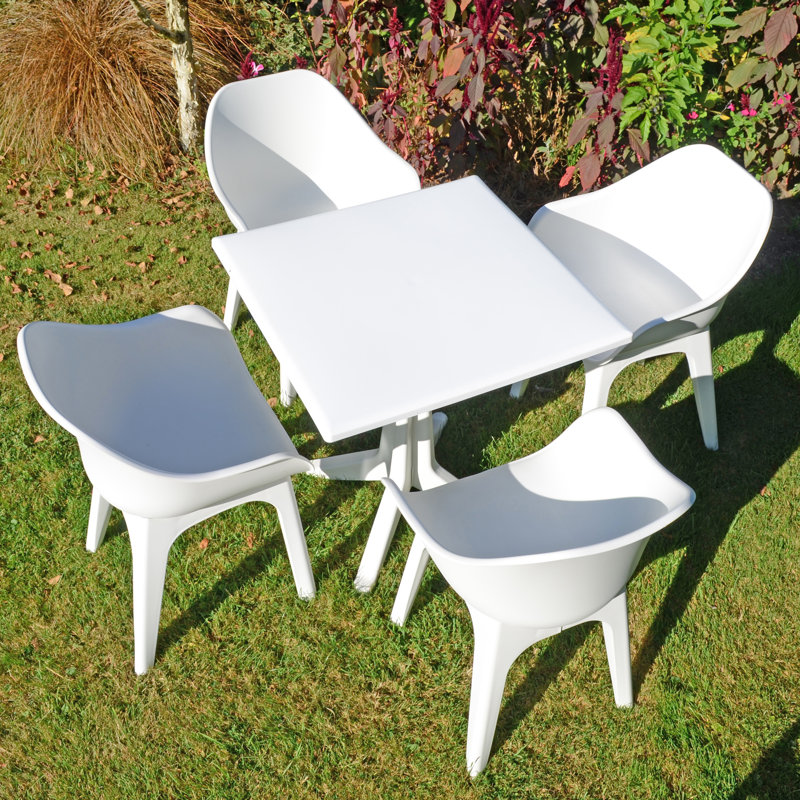 Ponente Patio Table with 4  Chairs Garden Set, White