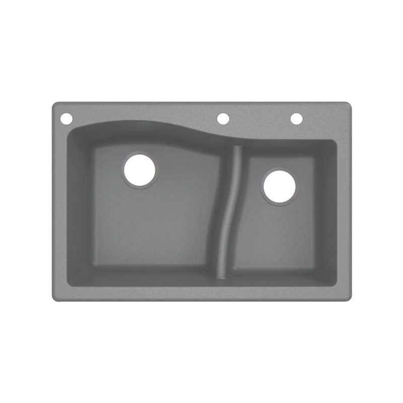 Aversa 33'' L Double Bowl Granite Kitchen Sink, Gray, 3-BAD Hole