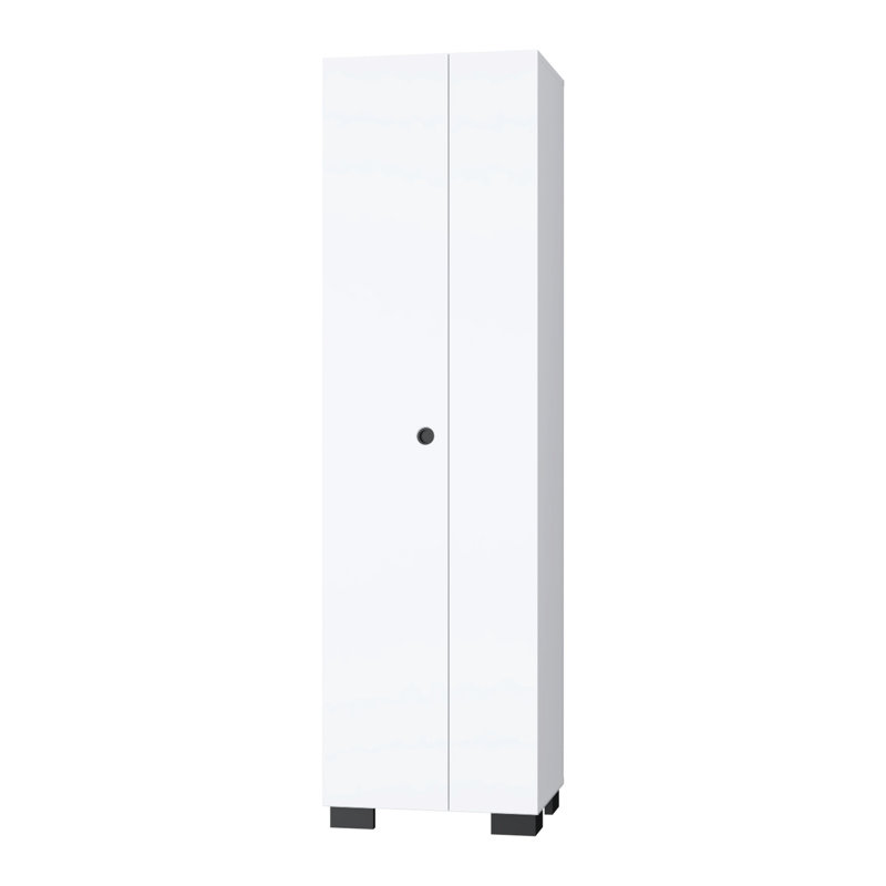 Armoire blanche moderne à tablettes pour balais - Améliorez le rangement élégant de votre décor pour ajouter une touche tendance