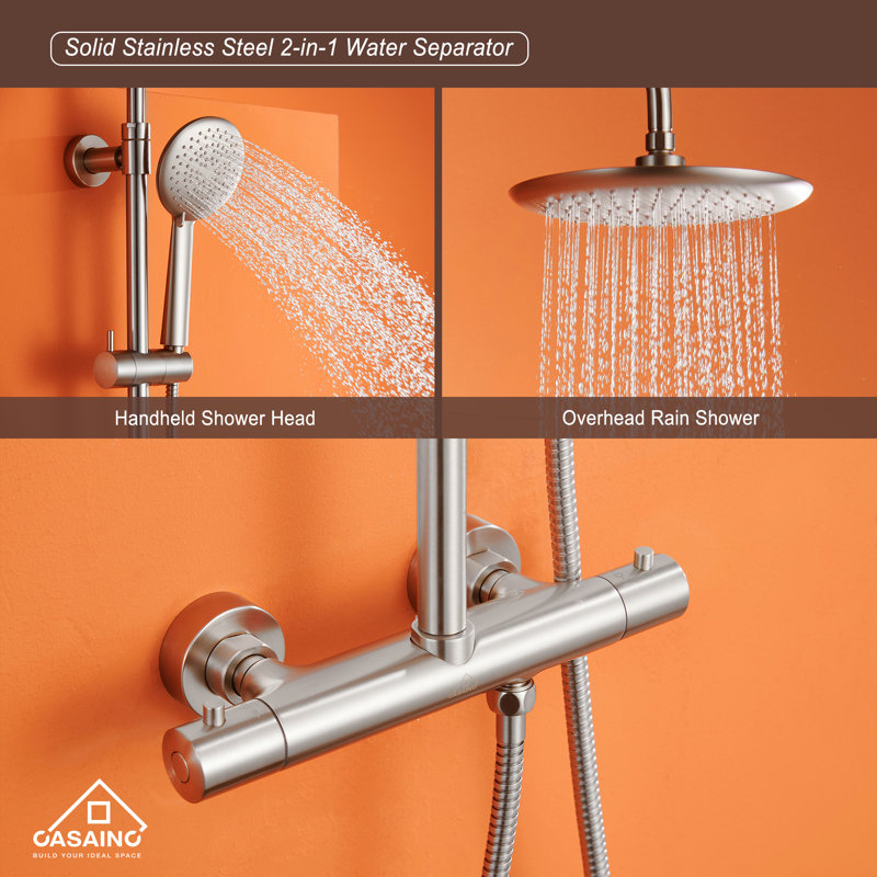 Brushed Nickel Wall Mounted Rain Shower System with Handheld