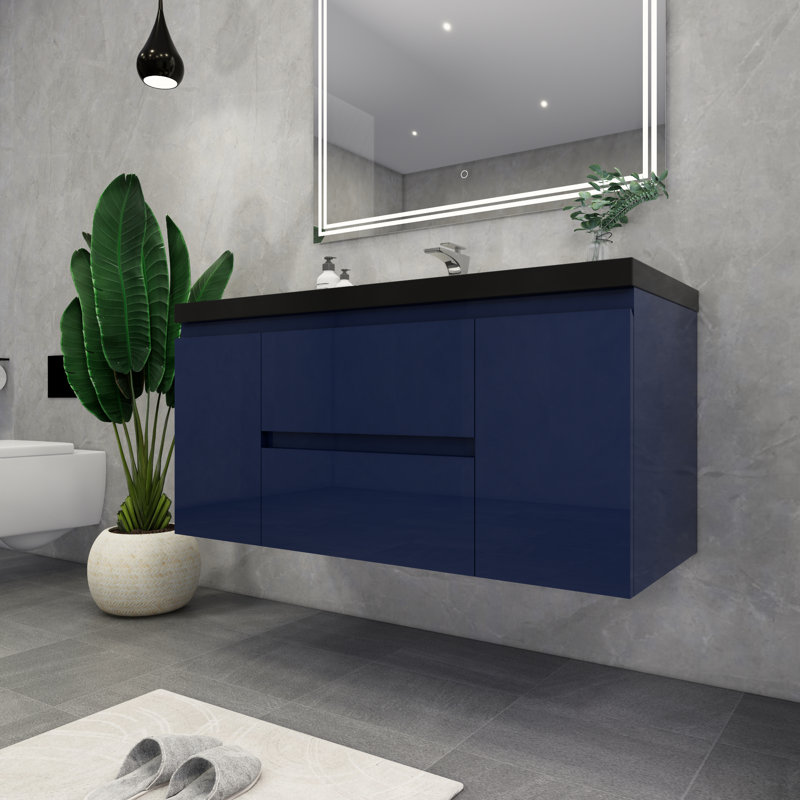 Ensemble de meuble-lavabo simple mural 48 po Castin, Bleu lustré