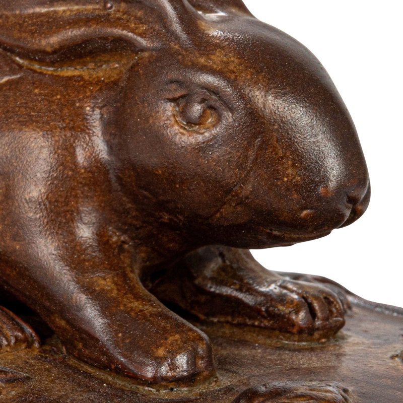 Large Matte Brown Stoneware Baker with Rabbit Design