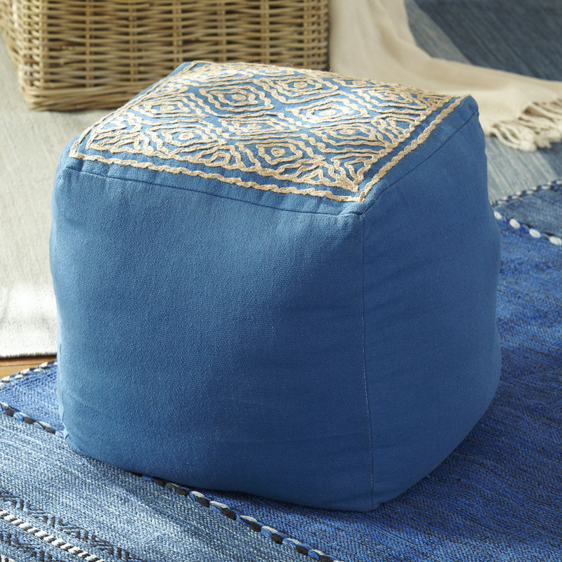 Barbee Upholstered Pouf, Navy/Beige