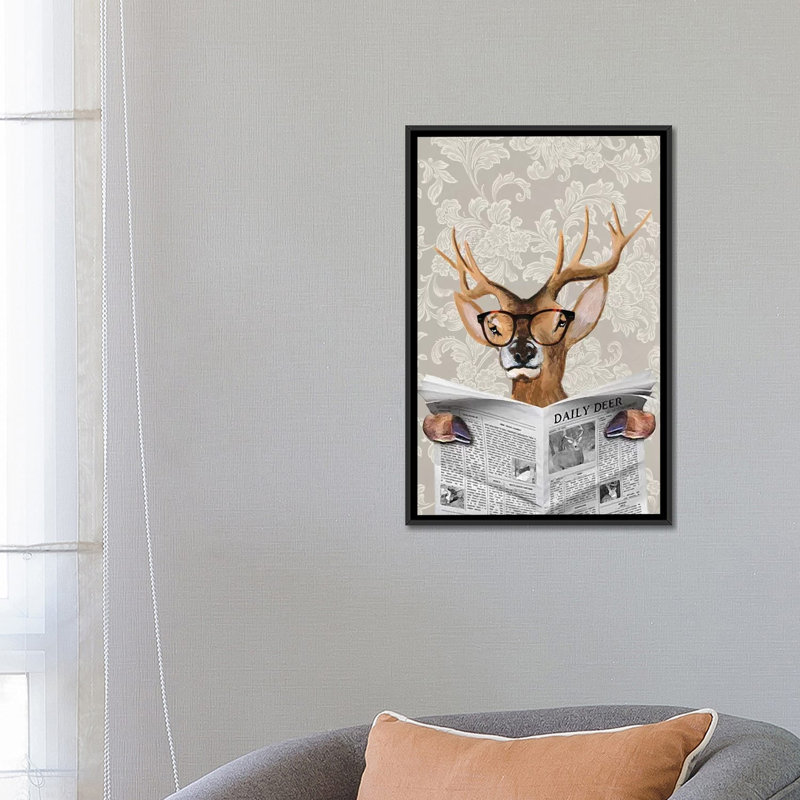 «Deer lecture journal» par Coco de Paris, impression sur toile tendue, H 26 po x l 18 po x P 1,5 po, Toile avec cadre noir