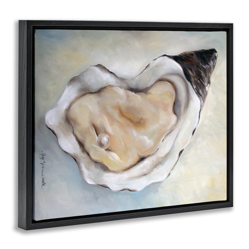 Cadre flottant Luminescent Oyster Pearl, design par Mary Sparrow, H 25 po x l 31 po, Cadre flottant noir de jais