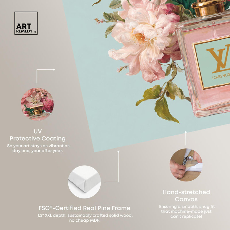 «Bluebird Perfume Bloom Pink Glam», reproduction d'art sur toile par Art Remedy, H 12 po x l 12 po
