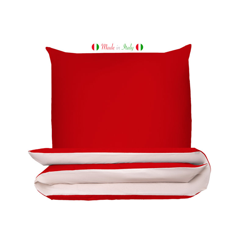 Cotton Solid Colour Duvet Cover Set with Pillowcases Included, Kingsize - 2 Pillowcases (80 x 80cm), Red/Cream