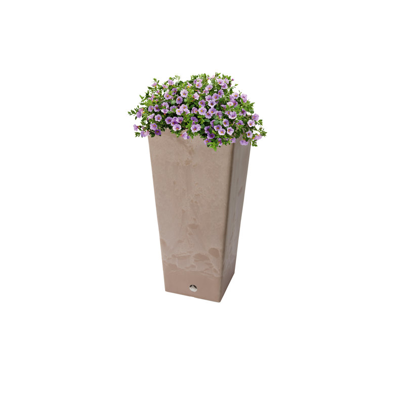 Cara Square Composite Pot Planter with Plant Shelf, 32" H x 16.25" W x 16.25" D, Chocolate Marble