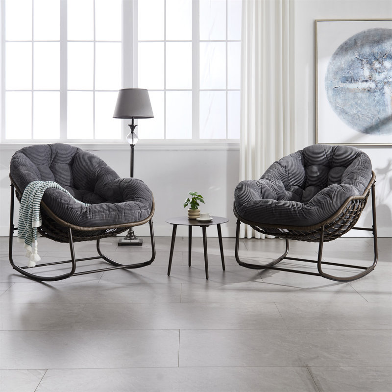Chaise berçante d'extérieur en rotin, Grey